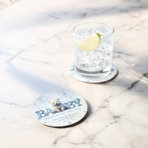 Winter Modern Bearly Wait Baby Shower Round Paper Coaster