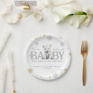 Winter Modern Bearly Wait Baby Shower Welcome Paper Plate
