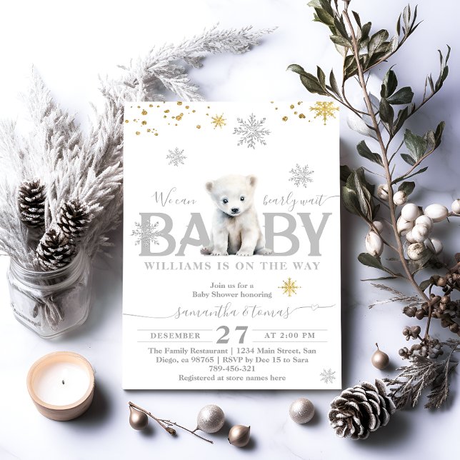 Winter Modern Bearly Wait Neutral Baby Shower Invitation (Creator Uploaded)