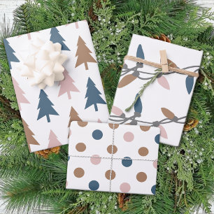 Winter Modern Boho Dots Trees Christmas Wrapping Paper Sheet