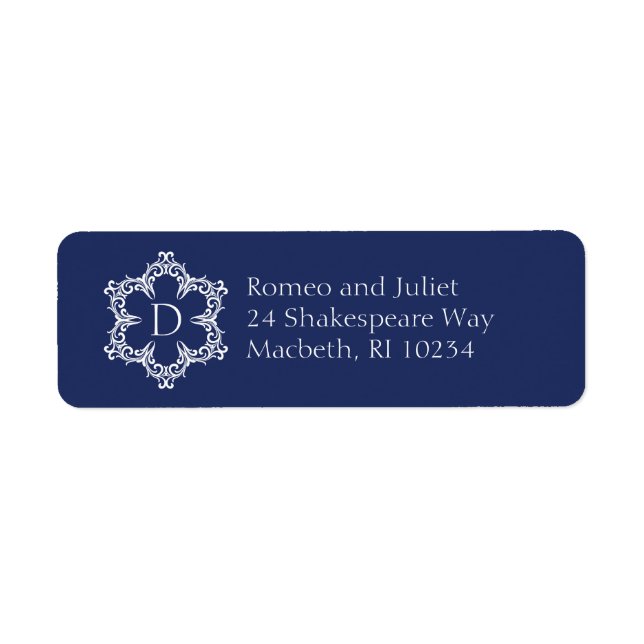 Winter Monogram D Address Label in Navy (Front)