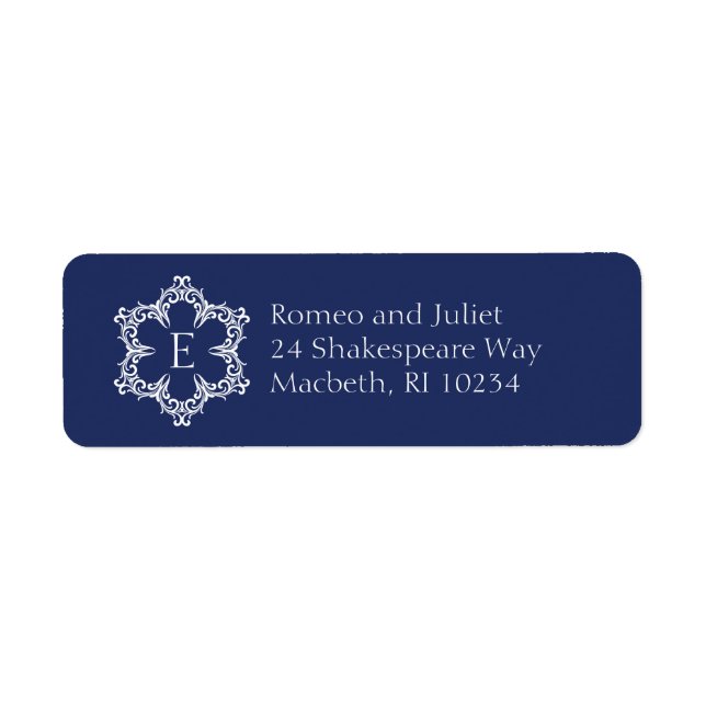 Winter Monogram E Address Label in Navy (Front)