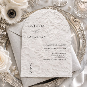  Winter Monogram White Wedding Invitation
