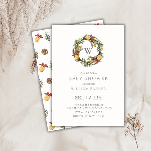 Winter Monogram Wreath Baby Shower Invitation