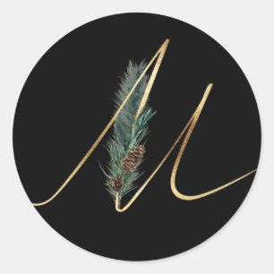 winter monogram xmas letter M Classic Round Sticker