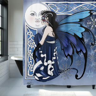 Winter Moon Fairy Blue Shower Curtain