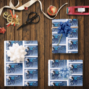 Winter Moon Fairy Blue Wrapping Paper Sheet