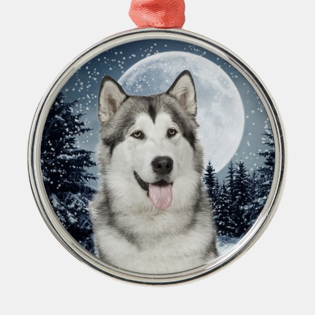 Winter Moon Husky Christmas Ornament (Front)