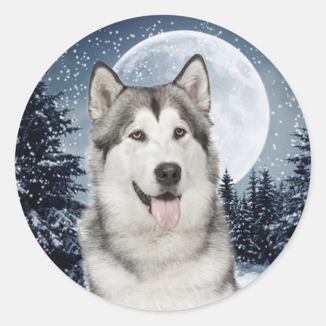 Winter Moon Husky Sticker (Front)