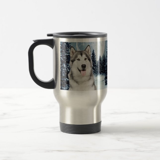 Winter Moon Husky Travel Mug (Left)