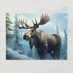 Winter Moose Holiday Postcard