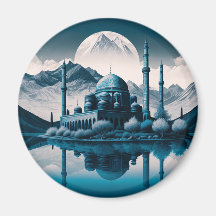 Winter Mosque Masjid Lake Theme Fridge Magnet