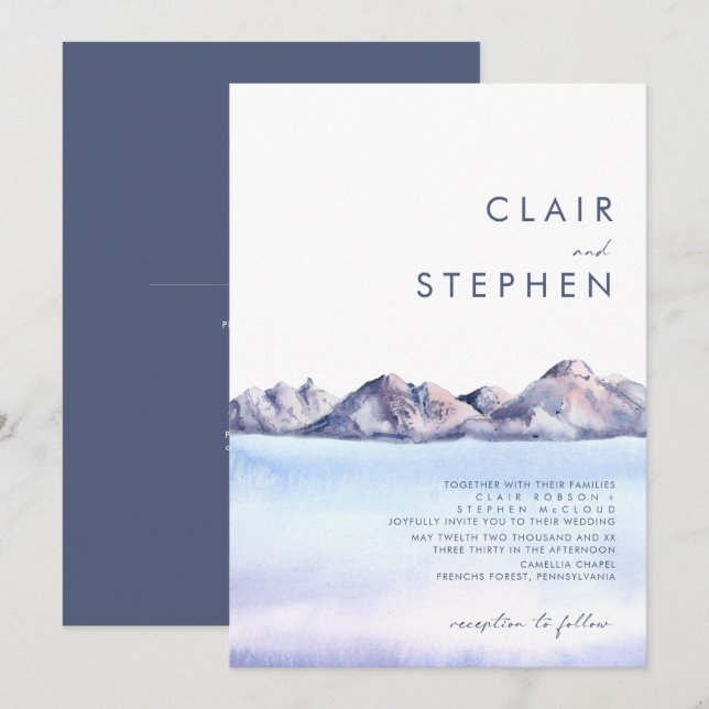 Winter Mountain All In One Wedding Invitation (Front/Back)