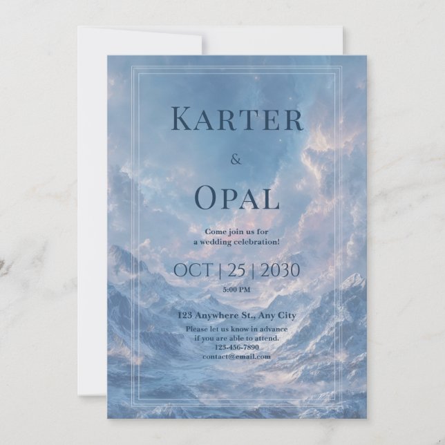 Winter Mountain Blue Sky Surreal Wedding Invitation (Front)
