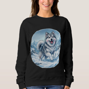 Winter Mountain Dog Chest Print Sweatshirt