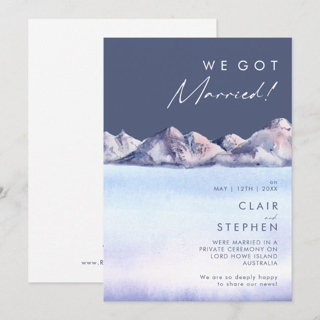 Winter Mountain Evening Elopement Announcement (Front/Back)
