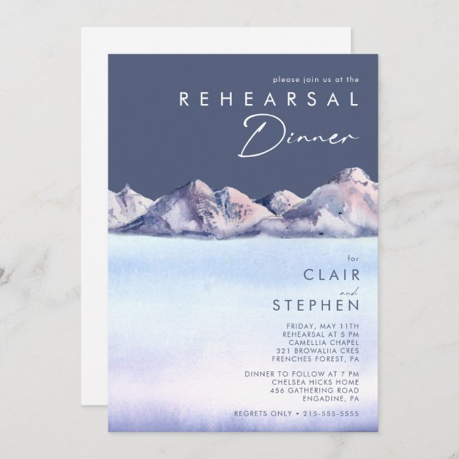 Winter Mountain Evening Rehearsal Dinner Invitation (Front/Back)