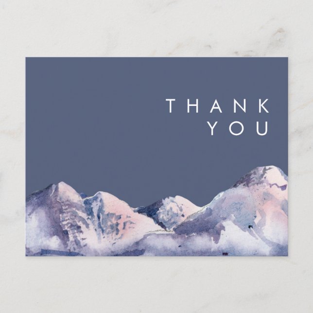Winter Mountain Evening Wedding Thank You Postcard (Front)