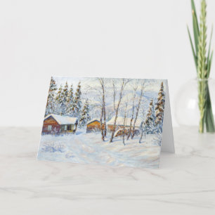Winter Mountain Farm Christmas Painting Holiday Card