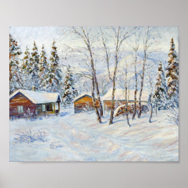 Winter Mountain Farm Christmas Painting Poster (Front)