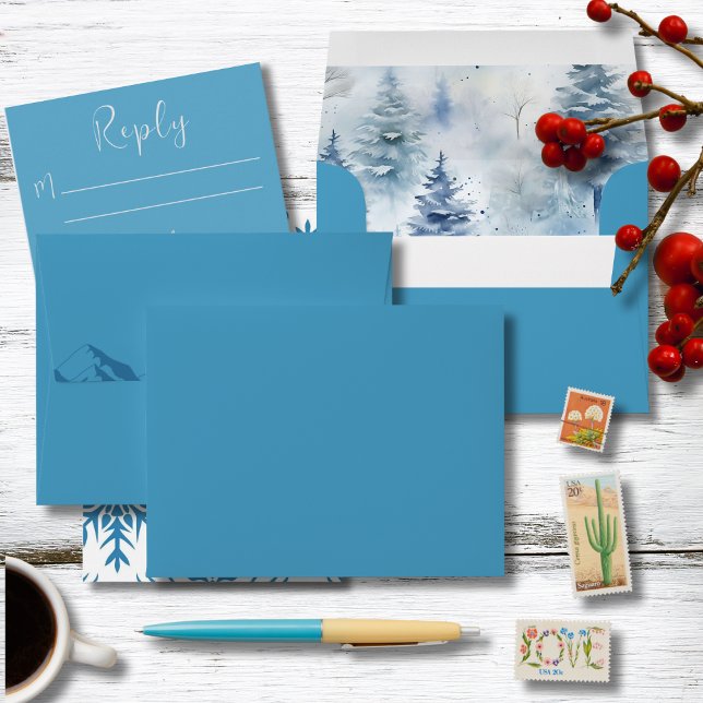 Winter Mountain Flowers Wedding RSVP Card Envelope (Creator Uploaded)