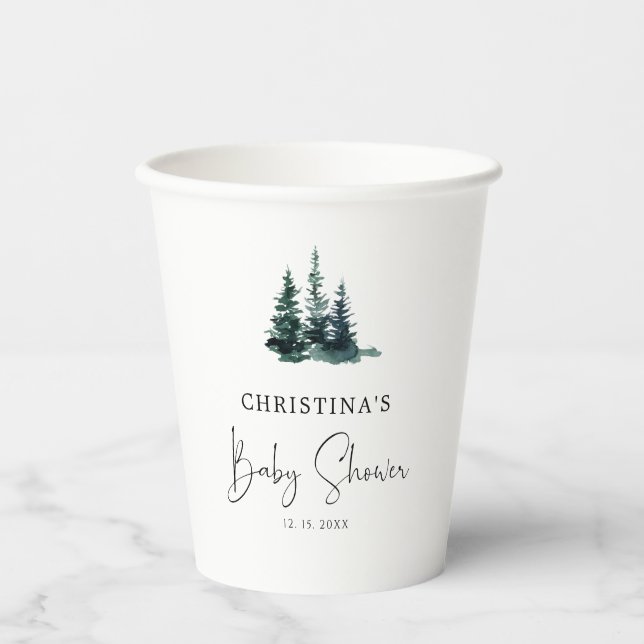 Winter Mountain Forest Baby Shower Paper Cups (Front)