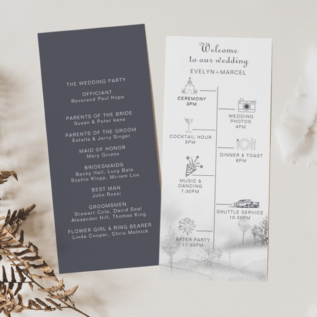 Winter Mountain Forest Timeline Wedding  Program Programme (Creator Uploaded)