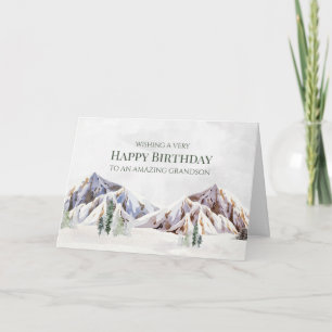 Winter Mountain Happy Birthday Grandson Card