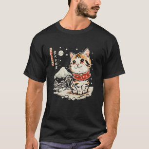 Winter Mountain Kitten Lover Japanese Art Cute Cat T-Shirt