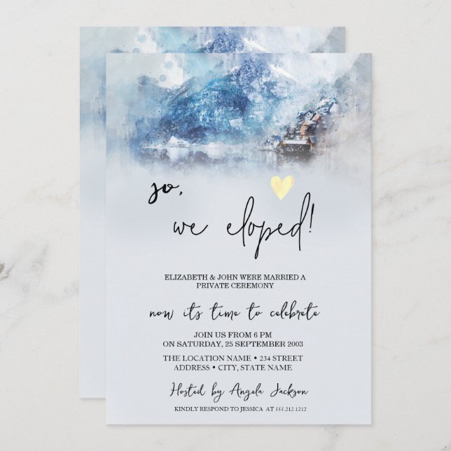 Winter Mountain Lake Wedding Elopement   Invitation (Front/Back)