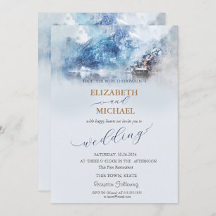 Winter Mountain Lake Wedding Invitation