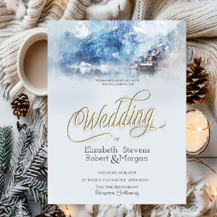 Winter Mountain Lake Wedding Invitation