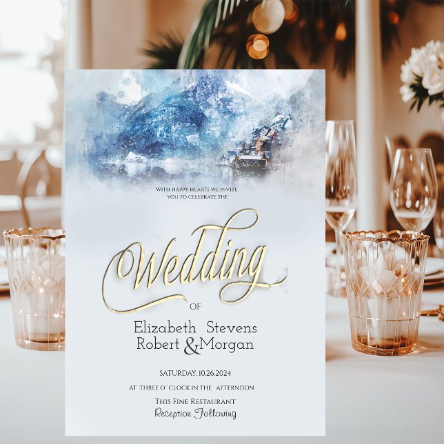 Winter Mountain Lake Wedding Invitation (Creator Uploaded)