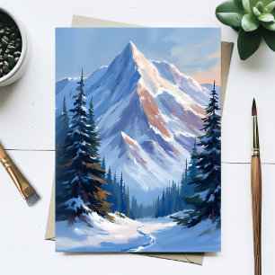 Winter Mountain Landscape Watercolor Painting Postcard