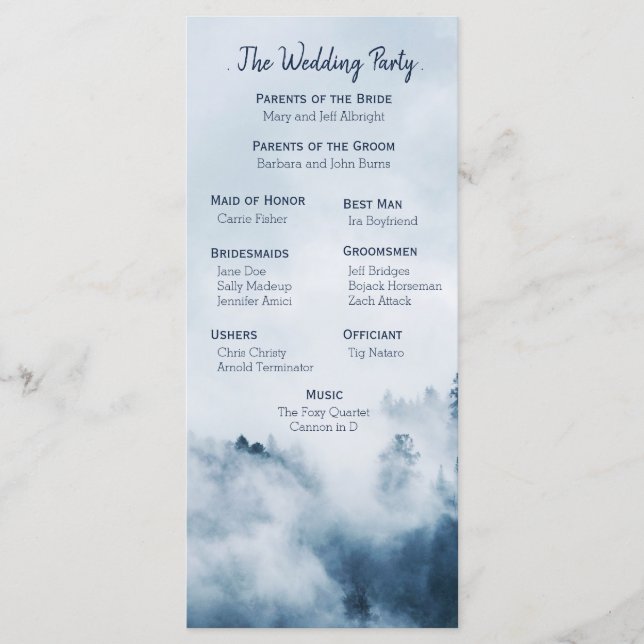 Winter Mountain Pines Wedding Program Programme (Front)