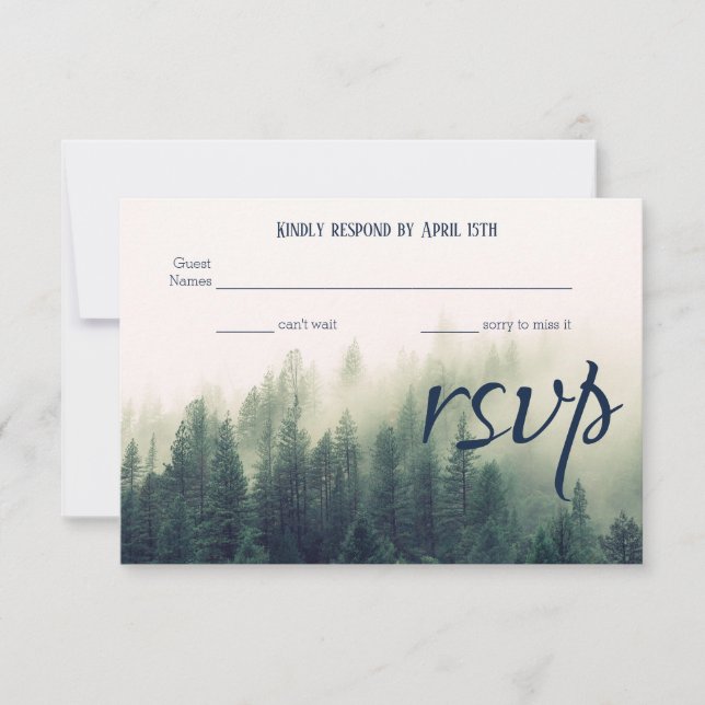 Winter Mountain Pines Wedding RSVP Card (Front)
