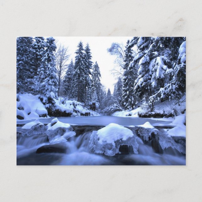 Winter mountain river- Beskid Mountains, Poland Postcard (Front)