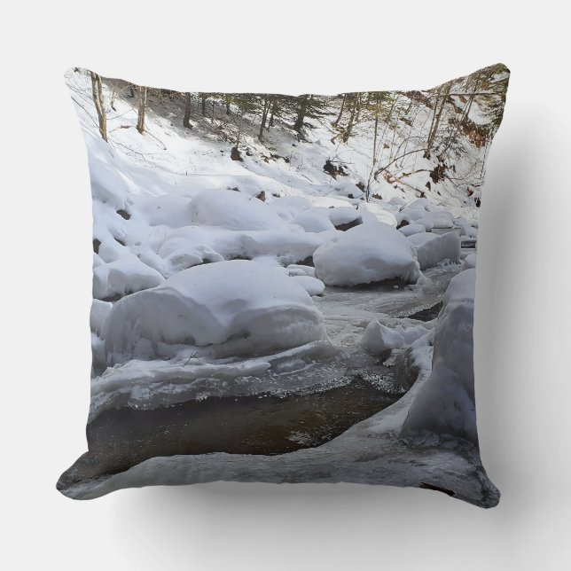 Winter Mountain River – Wild Nature Romania Cushion (Front)