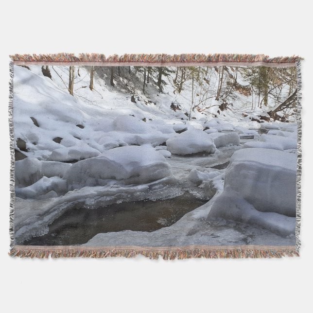 Winter Mountain River – Wild Nature Romania Throw Blanket (Front)