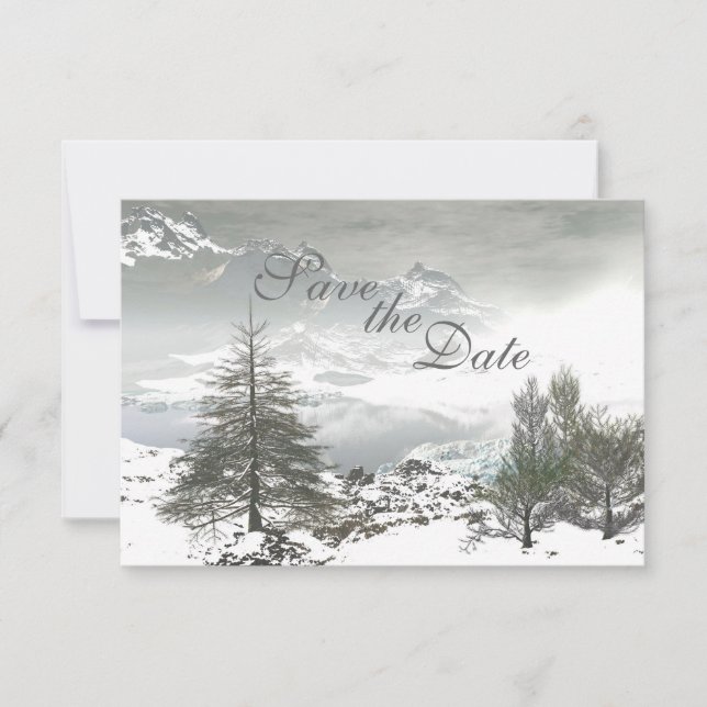 Winter Mountain Save the Date Wedding Announcement (Front)