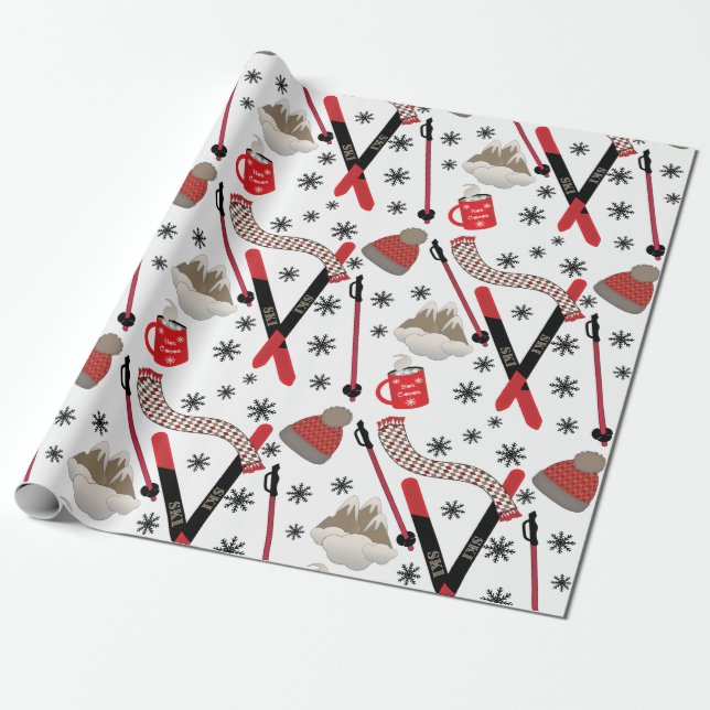 WInter Mountain Ski Trip Theme Pattern Wrapping Pa Wrapping Paper (Unrolled)