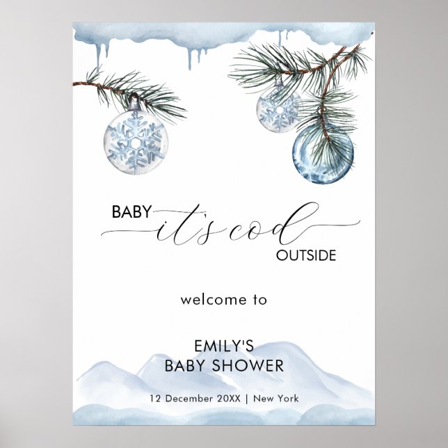 Winter Mountain Snowflake Baby Shower Welcome  Poster (Front)