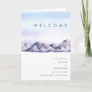 Winter Mountain Sunset Folded Wedding Program Programme