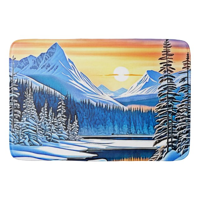 Winter Mountain Sunset Glow Bath Mat (Front)