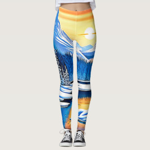 Winter Mountain Sunset Glow Leggings