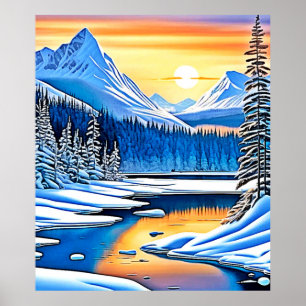 Winter Mountain Sunset Glow Poster