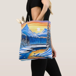 Winter Mountain Sunset Glow Tote Bag