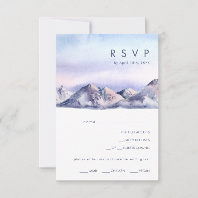 Winter Mountain Sunset Menu Choice RSVP Card (Front)