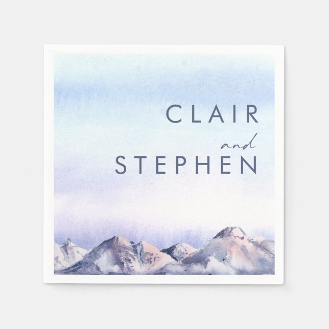 Winter Mountain Sunset Wedding Napkins (Front)
