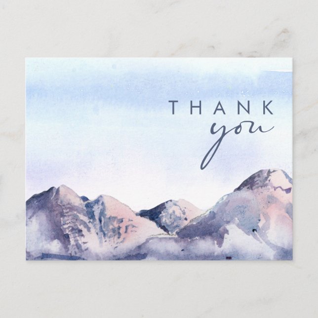 Winter Mountain Sunset Wedding Thank You Postcard (Front)